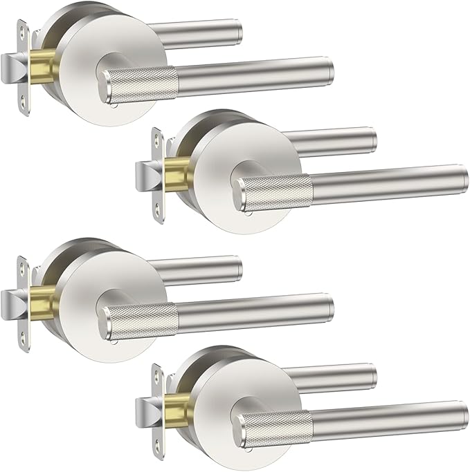 Asidrama 4 Pack Passage Brushed Nickel Door Handles, Door Lever with Door Knobs Indoor for Bedroom or Bathroom, Heavy Duty Door Handles Interior with Locks for Left Right Sided Doors