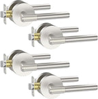 Asidrama 4 Pack Passage Brushed Nickel Door Handles, Door Lever with Door Knobs Indoor for Bedroom or Bathroom, Heavy Duty Door Handles Interior with Locks for Left Right Sided Doors