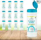 12 Pack Surface Cleaning Wipes with Bleach, All-Purpose Cleaner for Bathroom, Kitchen, Office, 420 Count Canister, 7.5" x 7" Sheet, Fresh Scent, Lint Free & Durable