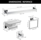 Brushed Nickel Bathroom Towel Bar Set Bathroom Accessories Hardware Set Including Towel Bar Towel Ring Coat Hook and Toilet Paper Holder with Shelf. Wall Mounted Stainless Steel