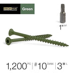 Deck Plus 3 Inch Epoxy Coated Exterior Wood and Fence Screws #10 x 3 Torx/Star Drive Included Coarse Thread, Outdoor Rust Resistant Decking Screw, Green, 25lb Box, 1500 Pieces | 48711