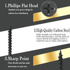#7 x 1-3/8" Phillips Bugle Head Coarse Thread Sharp Point Drywall Screw, Self Tapping Wood Screws with Black Phosphate Coated, Ideal Screw for Drywall, Wood and Sheetrock, 90 Pieces