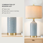 24.25" Modern Ceramic Blue Table Lamps Set of 2 for Living Room, Farmhouse, Bedside, Coastal Bedroom, Side & End Tables