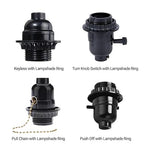 6 Pack Lamp Socket Replacement, Phenolic Medium Base Light Socket, E26 Screw Bulbs Edison Retro Pendant Lamp Holder, Lampshade Ring, 1/8 IP Thread Cap (Lamp Socket Pull Chain)