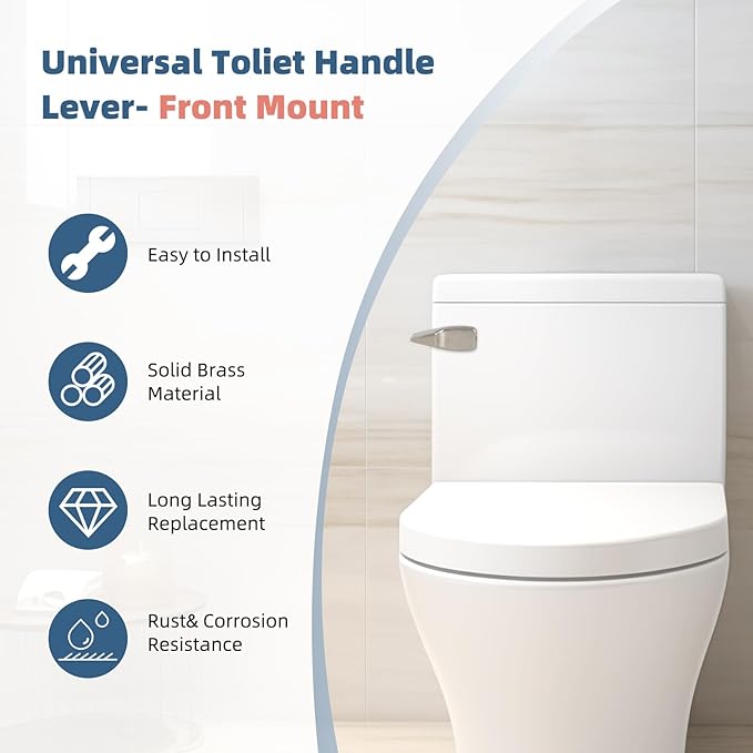 iFealClear Universal Metal Toilet Handle Replacement, Front Mount Toilet Flush Trip Lever Compatible with American Standard/Mansfield/TOTO/Kohler Toilets, Stainless Steel Flapper Chain, Brushed Nickel