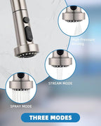 Hibbent Pull Down Kitchen Faucet Head Replacement, 3 Function Sink Faucet Sprayer Head Nozzle with 15 Adapters, Compatible with Moen, American Standard, Delta, Kohler Faucets, Brushed Nickel