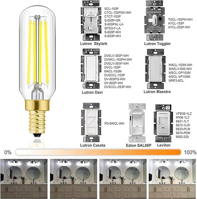Dimmable E12 LED Bulbs 100W Candelabra Incandescent Bulbs 8W E12 Edison Light Bulbs 5000k Cool White LED Filament Edison Candle Bulb with Decorative, 6Pack