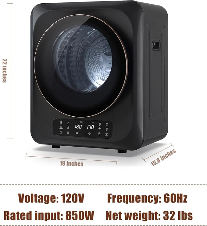 Auertech 12lbs Portable Dryer for Apartment Laundry, Portable Clothes Dryer with 6 Drying Modes, LED Control Panel, Stainless Tub, Mini Compact Dryer for Apartment, RVs, Dorms