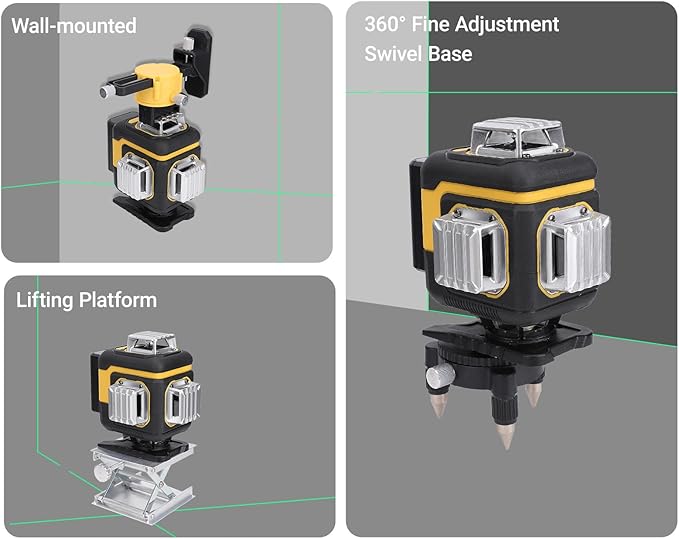 Laser Level with Tripod, 4 x 360 Self Leveling Laser Measuring Tool Green 16 Line Level Laser 360 Self Leveling for Construction, Home Renovation, Picture Hanging