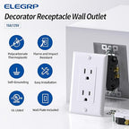 ELEGRP Glossy White Decorator Receptacle, 15A 125V Standard Electrical Wall Outlet, 2 Pole 3 Wire, Non-Tamper Resistant, NEMA 5-15R, Self-Grounding Residential Grade, w/Wall Plate, UL, 20 Pack