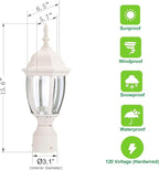 LIT-PaTH LED Outdoor Post Lighting Fixture, Pole Lantern, 9.5W 800 Lumens, 5000K Daylight White, Aluminum Housing Plus Glass, Matte White Finish, 2-Pack