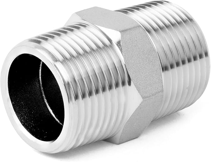 ChillWaves 304 Stainless Steel Pipe Fitting, Hex Nipple 1/4" NPT Male x 1/4" NPT Male Thread Adapter(12-PACK)