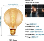 Edison Incandescent Light Bulbs 60 Watt, G25(G80) Vintage Light Large Bulb, 6-Pack Globe Bulbs 2100K Warm White, E26 Medium Base Dimmable, 240 Lumens Filament, Vanity Light Bulbs for Bathroom