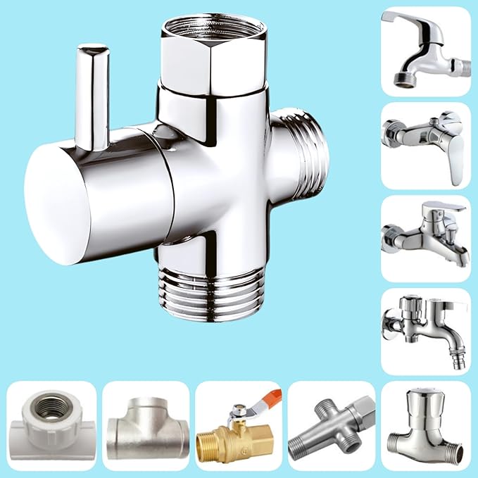 1/2" Brass 3-Way Switch Valve Shower Switch Adapter with Seal, Three-Way Vents Adapter Switch Valve for Shower System, Kitchen, Bathroom, Chrome