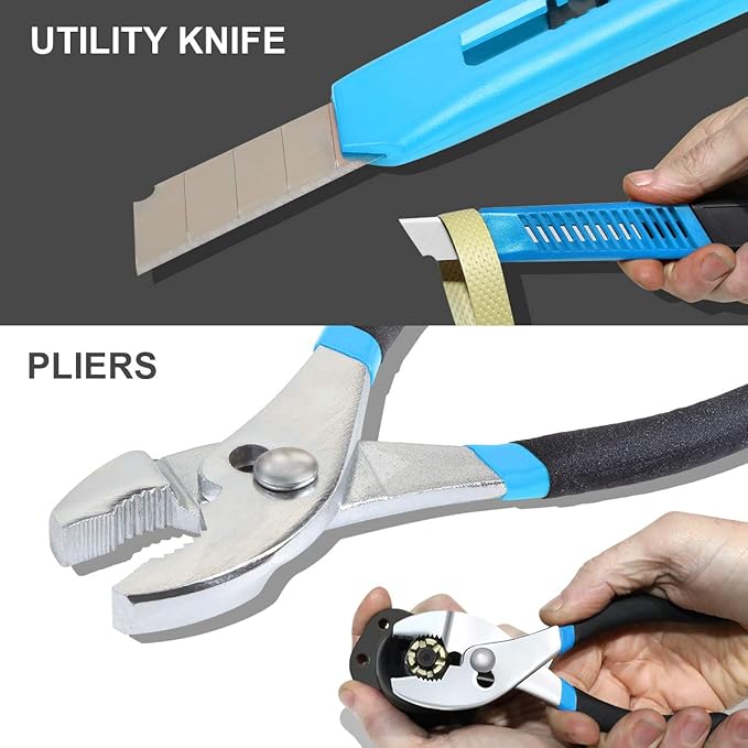 DNA MOTORING 39-Piece Household Tool Set General Repair Small Hand Tool Kit Storage Case for Home Garage Office College Dormitory Use, Blue, TOOLS-00008