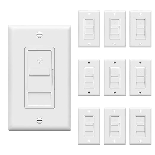 TOPGREENER Digital Dimmer Light Switch for 200W Dimmable LED/CFL Lights, Single Pole Led Slide Dimmer Switch, Neutral Wire Not Required, Wall Plate Included, UL Listed, TGDS1-W-10PCS, White,10 Pack