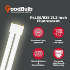 GoodBulb PLL55/835 55W 21.2" Twin Tube Compact Fluorescent Light Bulb 4-pin 2G11 Base 3500K Neutral White 3900 Lumen 36000 Hour Long Life Biax Pack of 10