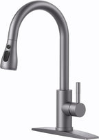 FORIOUS Kitchen Faucets with Pull Down Sprayer, High Arc Single Handle Classic Stainless Steel Sink Faucet 1 or 3 Hole, Suitable for Farmhouse Camper Laundry Rv Bar, Grey