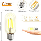 4 Pack T45 Dimmable LED Edison Bulbs, Vintage LED Filament Bulbs 4W Equivalent 40W, 110-130V E26 Base 2700K Warm White Light, CRI 90+ Clear Glass Small Bulbs, Great for Home Office Bar.