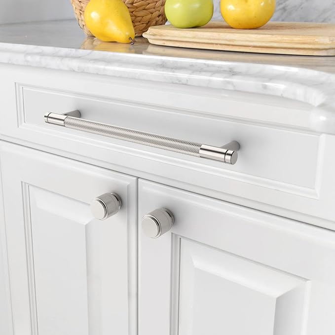 Amerdeco 10 Pack Brushed Satin Nickel Knurled Cabinet Pulls 7.55 Inch Center to Center Kitchen Cabinet Handles for Drawer Dresser, Cupboard and Wardrobe ZH0031