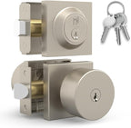 Mega Handles SUANA Entrance Combo, Door Knob and Cylinder Deadbolt and Key Combo, Heavy Duty Locking Door Knobs for Left or Right-Handed Doors – Satin Nickel