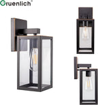 GRUENLICH Waterproof Large Outdoor Wall Lanterns, Modern Porch Sconces with Clear Glass Shade, E26 Socket Max 60W, IP65, Metal Frame, for Patio, Front Door, Entryway, Oil Rubbed Bronze Finish, 2-Pack