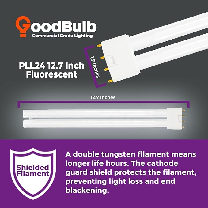 GoodBulb PLL24/865 | 24W 12.7" Twin Tube Compact Fluorescent Light Bulb | 4-pin 2G11 Base 6500K Full Spectrum 1500 Lumen | 36000 Hour Long Life Biax | Pack of 10