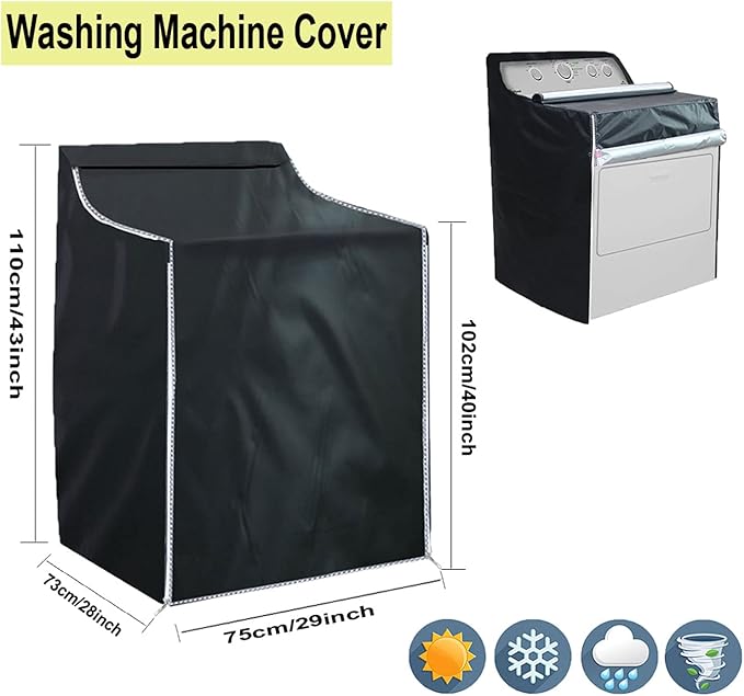 Ericlin 2Pack Washer and Dryer Covers,Top Load Washing Machine Cover Laundry Dryer Protect Cover Dustproof Waterproof Zipper Design for Easy Use Fit for Most Front-loading Machine(W29D28H43in) (Black)