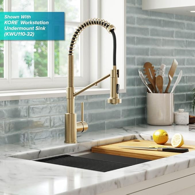 KRAUS Bolden 2-in-1 Commercial Style Pull Down Single Handle Water Filter Kitchen Faucet for Reverse Osmosis or Water Filtration System in Spot-Free Antique Champagne Bronze, KFF-1610SFACB