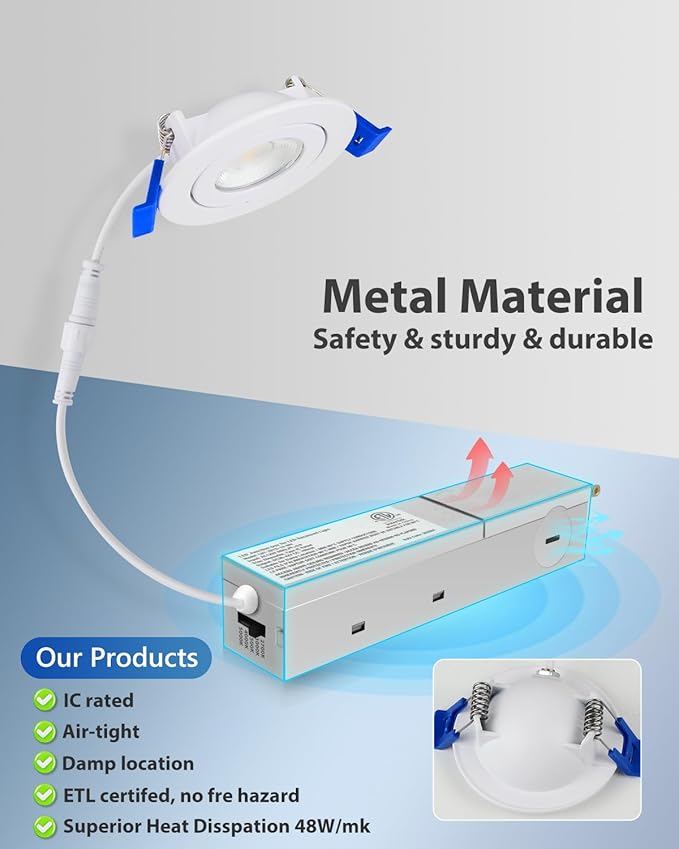 Adetu 2 Inch 5CCT Gimbal Led Recessed Lighting with Junction Box, 360°+90° Adjustable Recessed Can Lights, 2700K/3000K/3500K/4000K/5000K Selectable, 5W Eqv 50W, 550LM Brightness - ETL (White,6 Pack)