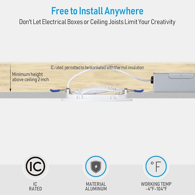 TORCHSTAR Basic Series 12-Pack 4 Inch Ultra-Thin LED Recessed Lighting with Junction Box, Aluminum, 2700K Soft White, 5%-100% Dimmable Slim Recessed Downlight, 10W 650LM, ETL and Energy Star