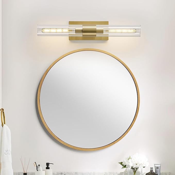 Gold Bathroom Vanity Lights Over Mirror,Modern Wall Light Fixture Sconce with Clear Glass for Bedroom,Bathroom,Hallway.