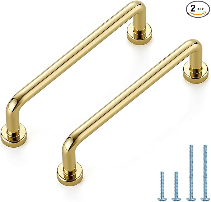 JOY DECOR Cabinet Pulls – 3-3/4 Inch Hole Center, Polished Brass, 2 Pack, Zinc Alloy Cabinet Handles for Drawers & Cupboard – Vintage Style Hardware for Kitchen, Bathroom, Dresser, Furniture Makeover