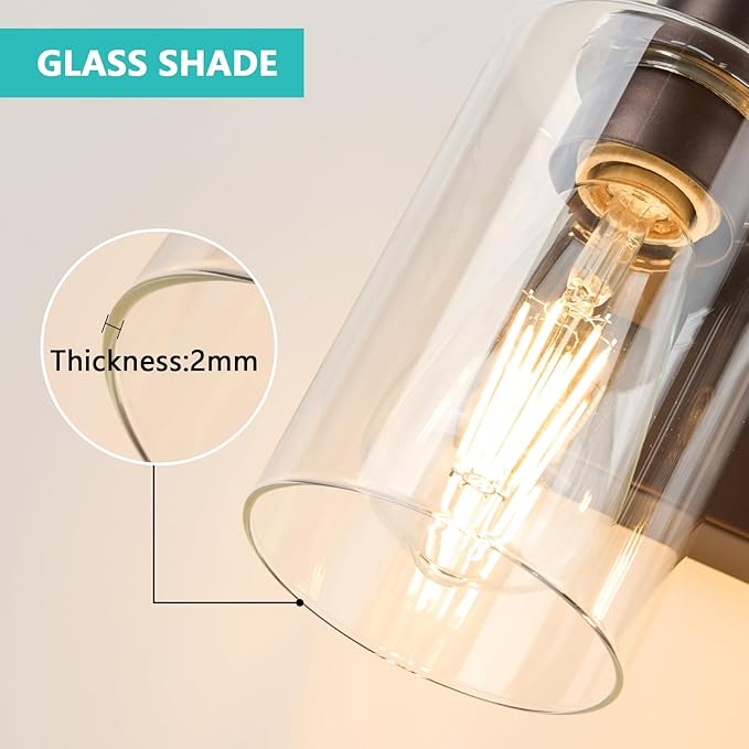 2-Light Bathroom Light Fixtures Modern ORB Vanity Lights for Bathroom Lighting Fixtures Over Mirror with Clear Glass Shade for Cabinet Mirror Bedroom Hallway