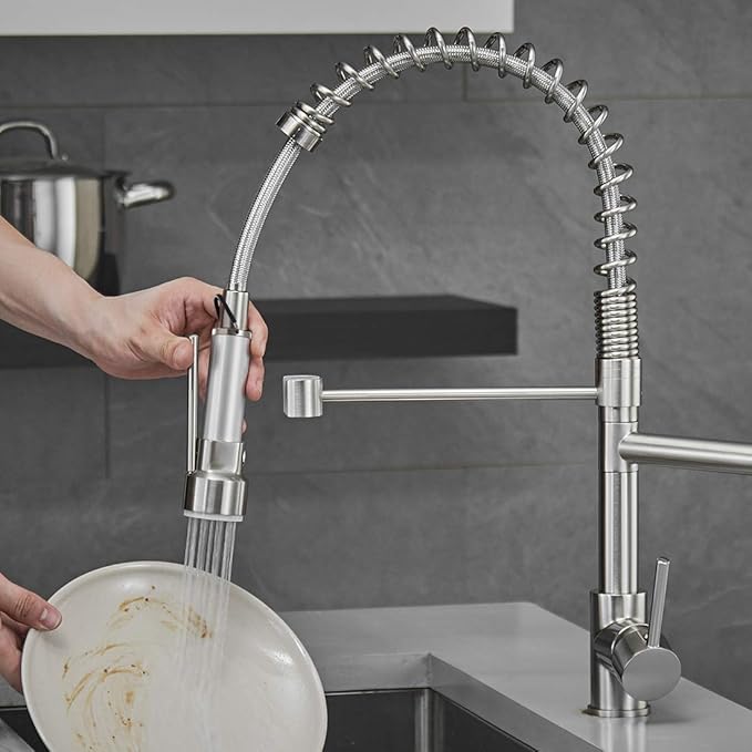 AIMADI Commercial Pull Down Kitchen Faucet Sprayer with LED Light,Single Handle Stainless Steel Kitchen Sink Faucets with Pull Down Sprayer,Suitable for Farmhouse Camper Laundry Rv Bar