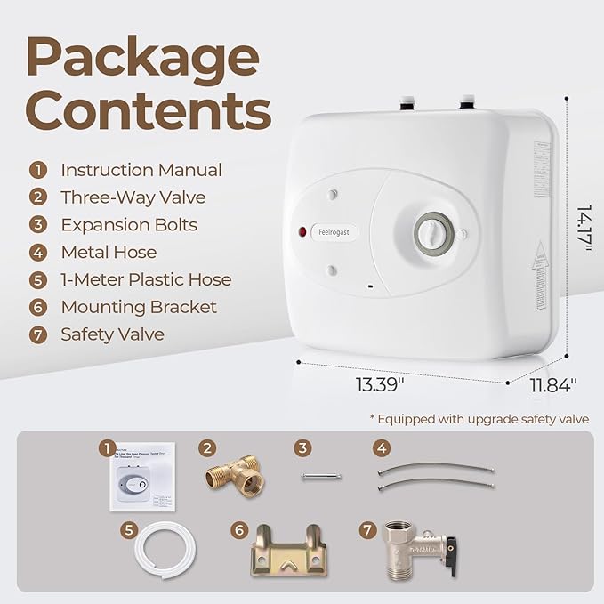 4 Gallon Electric Tank Water Heater, 120V 1500W Under Sink Instant Hot Tank Water Heater for RV, Camper, Kitchen, Food Truck, Wall or Floor Mounted, White