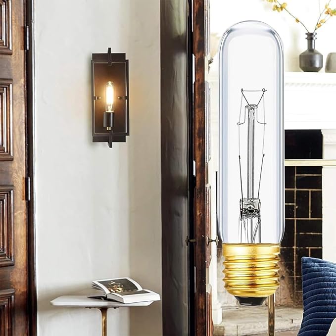 40 Watt T10 Clear Tubular Incandescent Light Bulb, Vintage Style Showcase Bulb,Showcase lamp, 2700K Soft White, E26 Medium Base, 280 Lumens (T-T10-25)