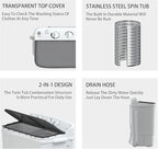 Sportpulse Mini Twin Tub 18lbs Portable Washing Machine, 11lbs Washer & 7lbs Spinner, Small Laundry Washer with Time Control for Camping, Apartments, RV (Black, 18lbs)