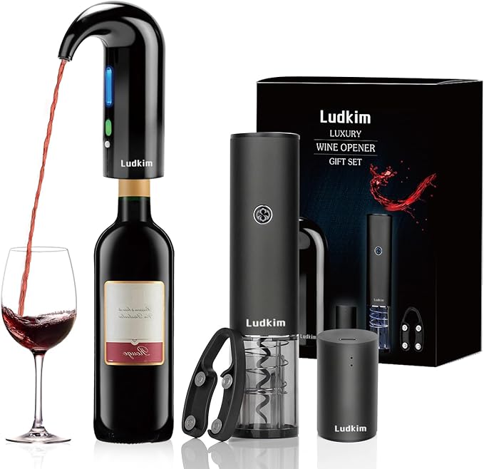 Electric Wine Opener, Rechargeable Wine Gift Set With Electric Wine Aerator Dispenser, Automatic Electric Wine Corkscrew, Automatic Wine Saver Vaccum Pump, Foil Cutter and Gift Box