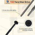 Deck Screws 2 1/2 inch, 500 Pcs Wood Screws #9 x 2-1/2", Rust Resistant, Construction Fence Exterior Screws, Torx Head Drive, 2 Pcs T25 Star Bits Included, Black