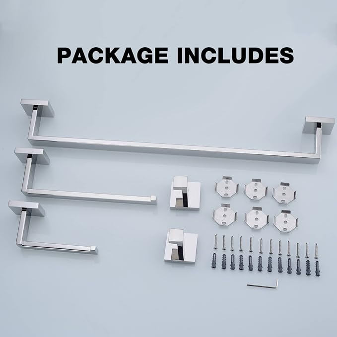 TRUSTMI 5-Piece Bathroom Hardware Accessory Set Robe Hook Towel Bar Toilet Roll Paper Holder Towel Ring Wall Mounted, SUS 304 Stainless Steel, Chrome