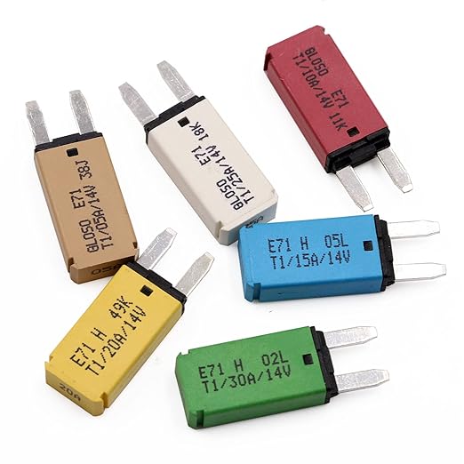 DC 12V Mini Fuse Circuit Breaker Auto Reset Low Profile ATM 5A 10A 15A 20A 25A 30A 6 Pack- UL Certified Automotitve Self Resetting Blade Breakers Fuses E71 for Car and More