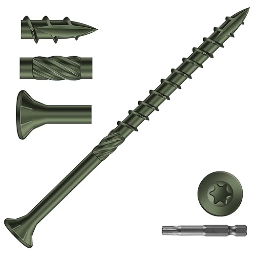 #9 x 3 Inch Deck Screws (69Pcs) 1lb. Carbon Steel, Green, Flat Head, Rust Resistant epoxy Coated, with T25 Star Bit