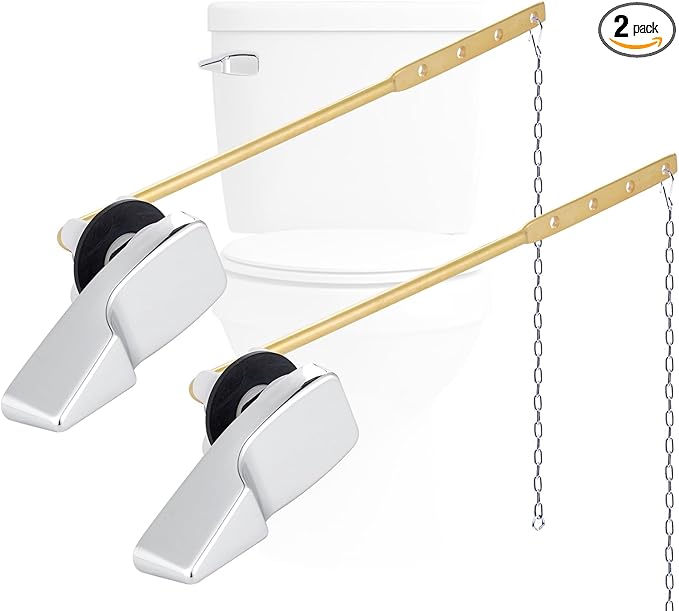 Hygie Rinse 2PACK Universal Metal Toilet Handle Replacement Kit Compatible with American Standard/Mansfield/Gerber Toilet, Front Mount Toilet Tank Flusher Lever with Flapper Chain, Chrome