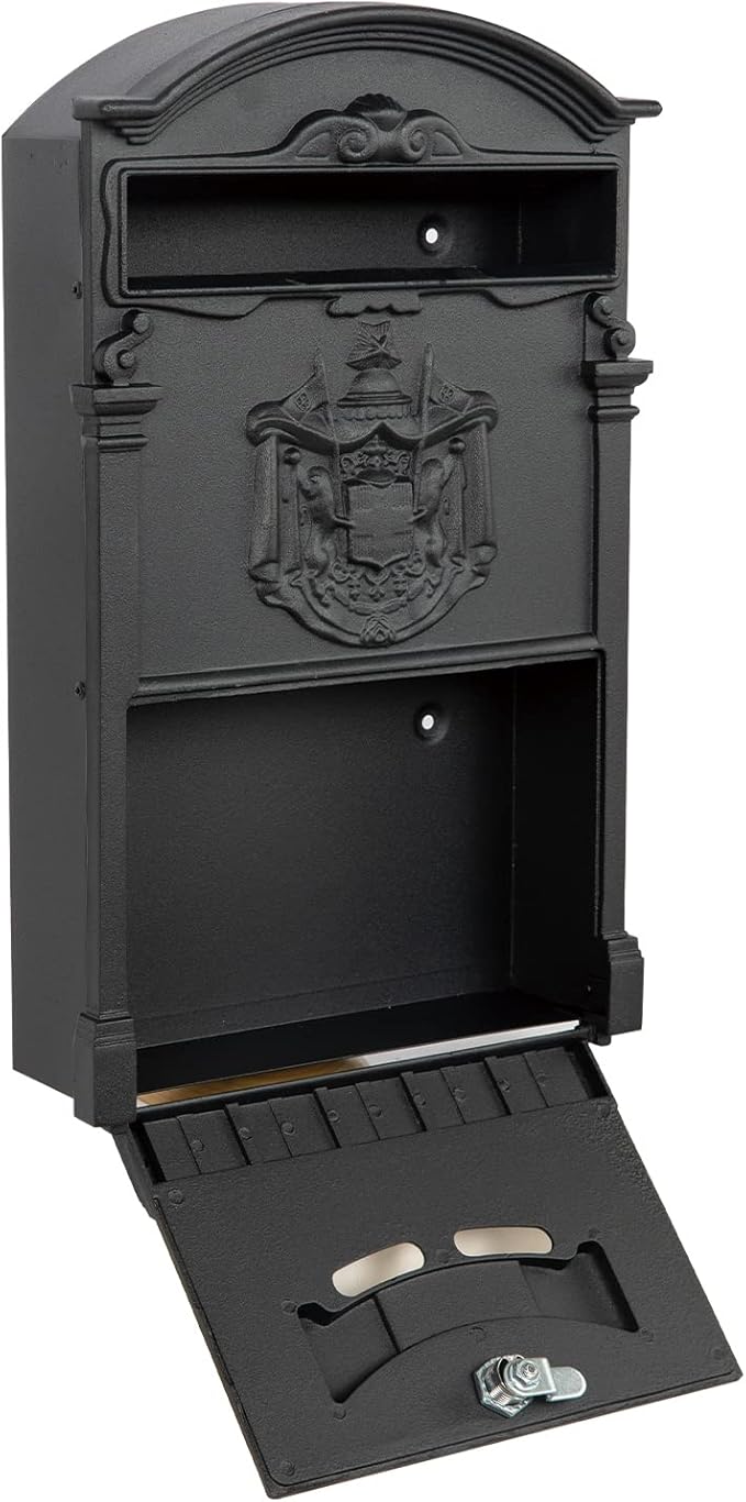 Wall Mount Mailboxes, Rust Resistant Locking Wall Mailbox for Outside, Galvanized Steel and Aluminum Stamping Process, Vintage Mailbox with Key Lock Large Capacity Outdoor Decoration, Black