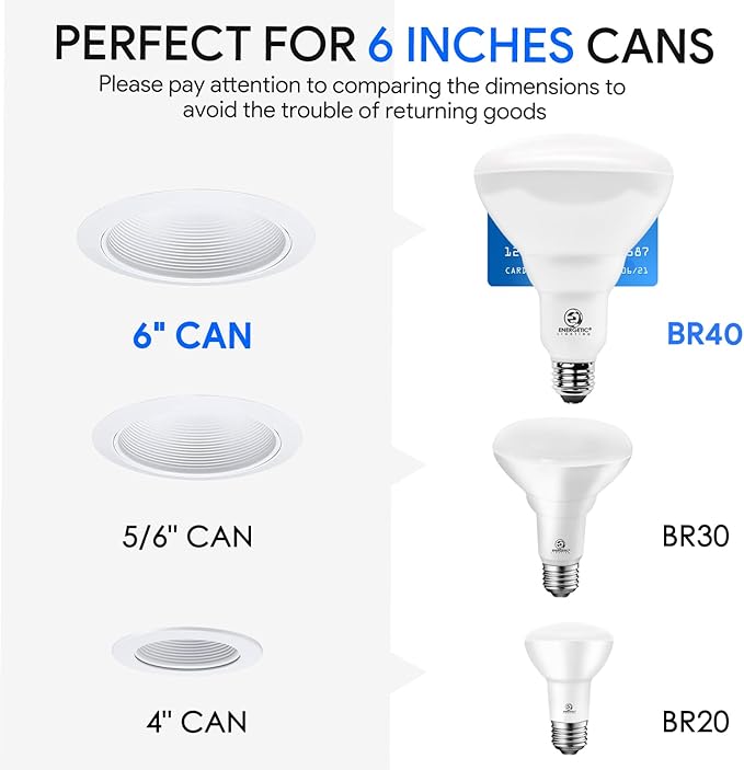 ENERGETIC SMARTER LIGHTING LED Recessed Light Bulbs BR40, 110W Equivalent 14W, Dimmable, 1600 High Lumens, Cool White 4000K, Indoor Flood Lights for Recessed Cans, UL Listed, 6 Pack