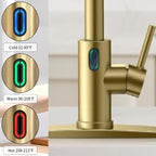 Touch-Less Kitchen Faucet, 3 Modes Pull Down Sprayer, LED Temperature Control,Sensor Activated,Ceramic Valve, 360-Degree Rotation, 1 or 3 Hole Deck Plate. 10-Year Warranty. (KW-78J, Gold)