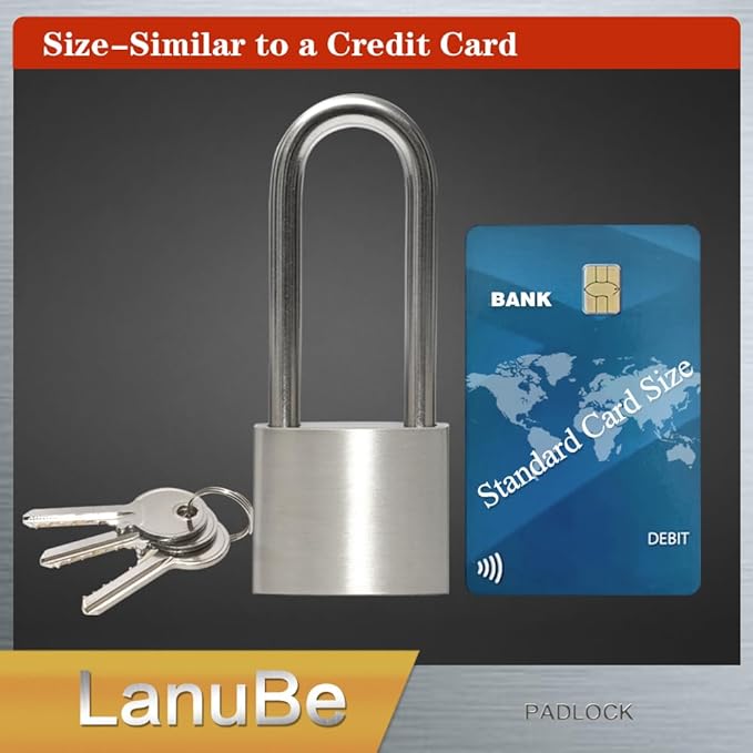 LanuBe 304 Stainless Steel Keyed Alike Padlocks for Outdoor use, Pin Tumbler Padlock, 2 inch Wide Body, Stainless Steel Body Long Shackle, Pack of 2