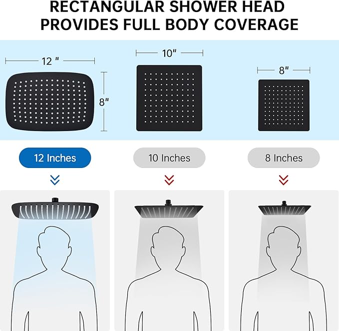 G-Promise All Metal 12 Inch Shower Head with Massage Mode Handheld, Rain Shower Head with Handheld Spray Combo, 3-Way Diverter with Pause Setting, 11 Inch Adjustable Extension Arm (Matte Black)