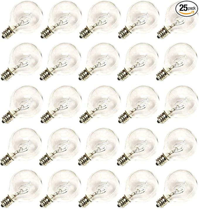 SUNSGNE Clear Globe G40 Bulbs Replacement Screw Base Light Bulbs 1.5-Inch, 5 Watt - Fits E12 and C7 Sockets, 25 Pack